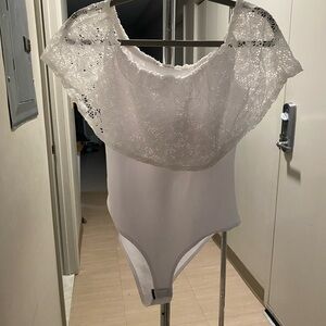 White Lace Off-Shoulder Bodysuit